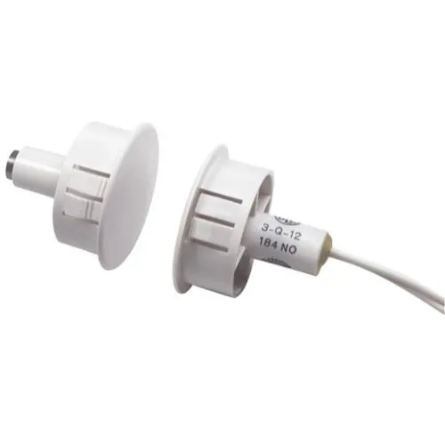 GRI 184-12-W 1" Diameter Closed Steel Door Recessed Magnetic Contact 1/2" Gap with 12" Lead and 2K Resistor, White