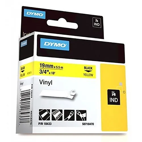 DYMO 18433 Rhino Vinyl Tape, 19mm, Yellow, Black Text