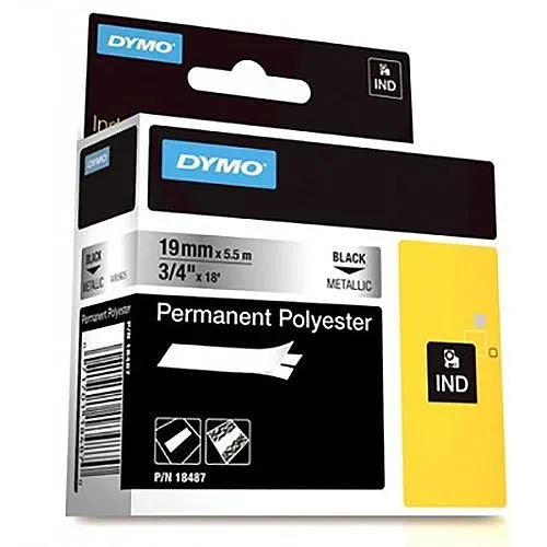 DYMO 18487 Rhino 3/4" Metallized Polyester Tape, Black Text