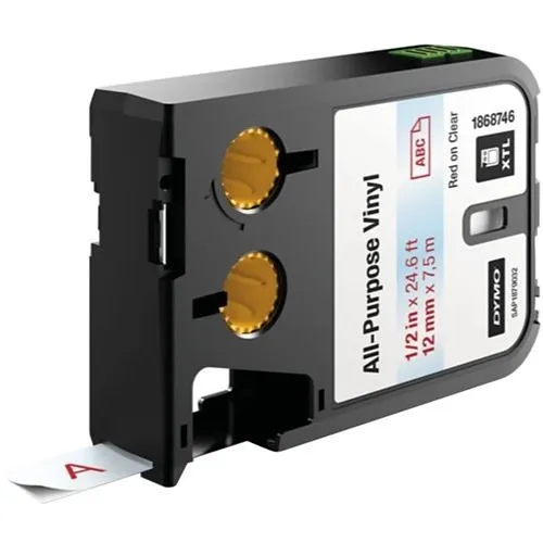 DYMO 1868746 Rhino XTL Series 1/2" All-Purpose Vinyl Tape, Red on Clear