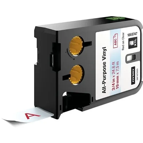 DYMO 1868747 Label Maker, Red and Clear Vinyl Continuous Tape, 0.75"es (19 mm)