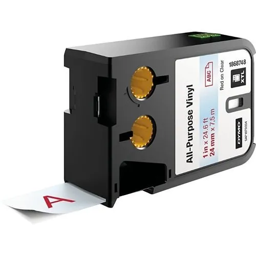 DYMO 1868748 Label Maker, Red and Clear Vinyl Continuous Tape, 1" by 24 Millimeters