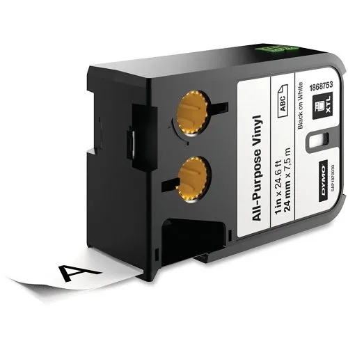 DYMO 1868753 Rhino XTL White Vinyl Tape, 24mm, Black Text