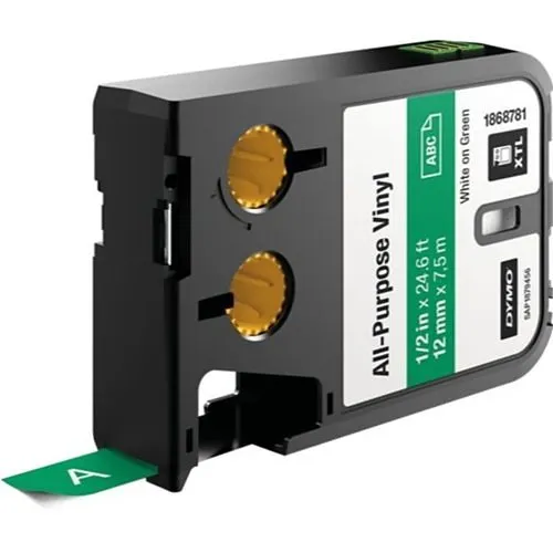 DYMO 1868781 XTL 0.5" 12MM WT/GN Vinyl Continuous Tape Label Maker