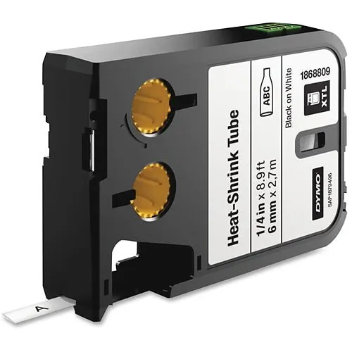 DYMO 1868809 Rhino XTL White Heat Shrink Tube, 6mm, Black Text