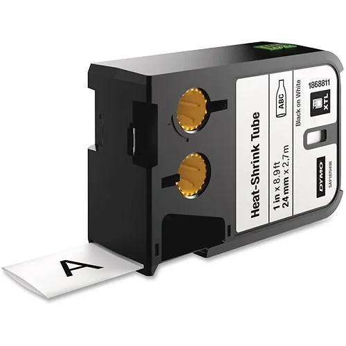 DYMO 1868811 XTL Heat-Shrink Tube Labels, 1" (24mm), Black Text, White