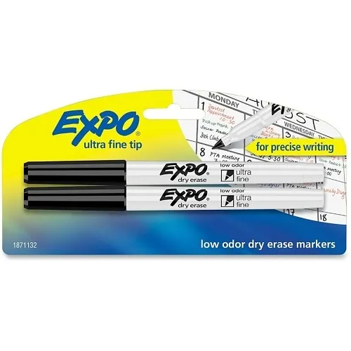 Expo 1871132 Low-Odor Dry Erase Markers, Ultra-Fine Tip, Black, 2-Pack