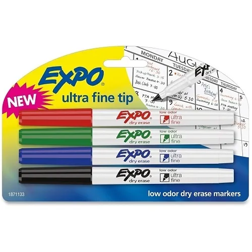 Expo 1871133 Low-Odor Dry Erase Markers, Ultra-Fine Tip, Assorted Colors, 4-Pack