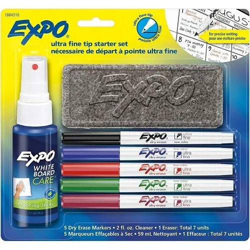 Expo 1884310 Low-Odor Dry Erase Marker Starter Set, Extra-Fine Bullet Tip, Assorted Colors, 5-Set