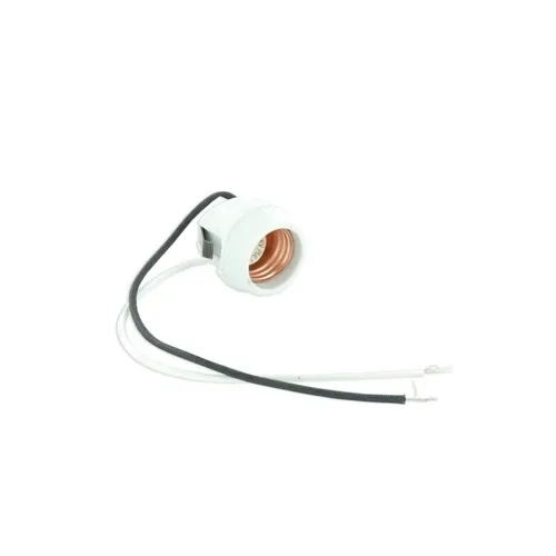 Leviton 18876 Medium Base HID Porcelain Lampholder, Keyless, 4KV Pulse Rated, Two 9" Leads (Black and White), 18AWG SEW-2 200°C 600V, Ends Stripped 1/2", for High-Pressure Sodium Lamps