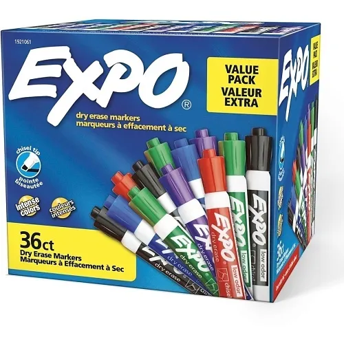 Expo 1921061 Low-Odor Dry-Erase Marker Value Pack, Broad Chisel Tip, Assorted Colors, 36-Pack