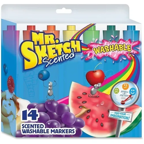 Mr. Sketch 1924061 Washable Markers, Broad Chisel Tip, Assorted Colors, 14-Pack