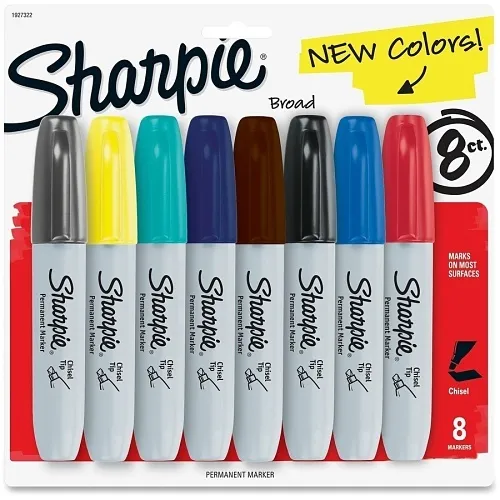 Sharpie 1927322 Permanent Markers, Chisel Tip, Assorted Colors, 8-Pack