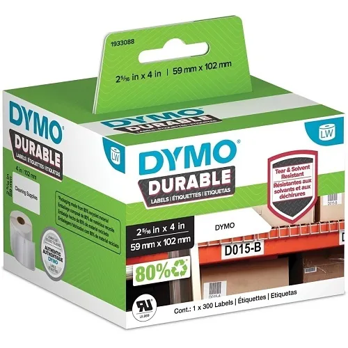 DYMO 1933088 Label Maker, LW Durable 2-5/16 X 4 (59mm X 102mm)