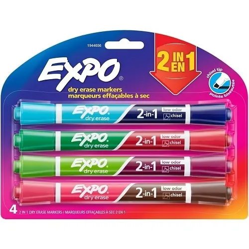 Expo 1944656 2-in-1 Dry Erase Markers, Fine/Broad Chisel Tips, Assorted Secondary Colors, 4-Pack