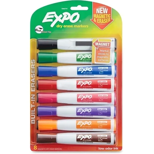 Expo 1944741 Magnetic Dry Erase Markers with Eraser, Chisel Tip, Assorted Colors, 8-Pack