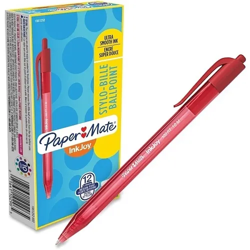 Paper Mate 1951252 InkJoy 100RT Ballpoint Pen, Retractable, Medium 1 mm, Red Ink, Translucent Red Barrel, 12-Pack