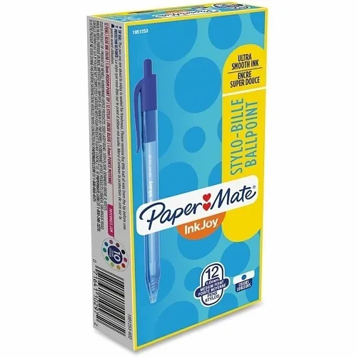 Paper Mate 1951253 InkJoy 100RT Ballpoint Pen, Retractable, Medium 1 mm, Blue Ink, Translucent Blue Barrel, 12-Pack