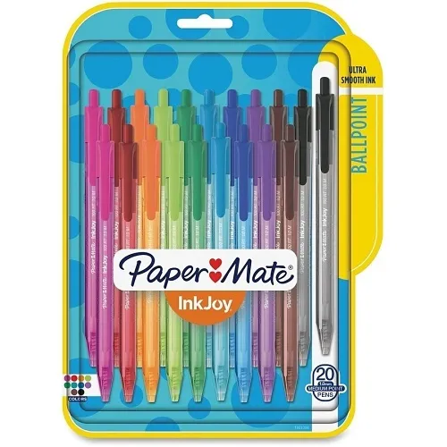 Paper Mate 1951396 InkJoy 100RT Retractable Ballpoint Pens, Medium Point, 1.0mm, Assorted Colors, 20-Pack