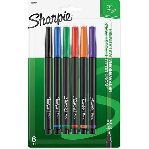Sharpie 1976527  Permanent Marker Pen, Fine Point, 0.4 mm, Assorted Ink and Barrel Colors, 6-Pack