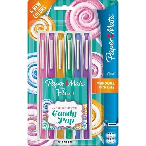 Paper Mate 1982365 Flair Felt Tip Pens, Medium Point, 0.7mm, Candy Pop, 6-Pack