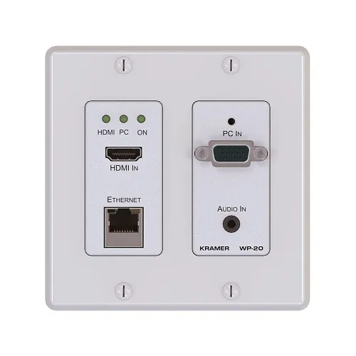 Kramer WP-20/US(W) US-D-Size WP-20 with 2-Gang DECORA Frame, Faceplate Set, Power Adapter and US Power Cord, White