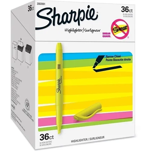 Sharpie 2003991 Pocket Highlighters, Chisel Tip, Fluorescent Yellow, 36-Pack