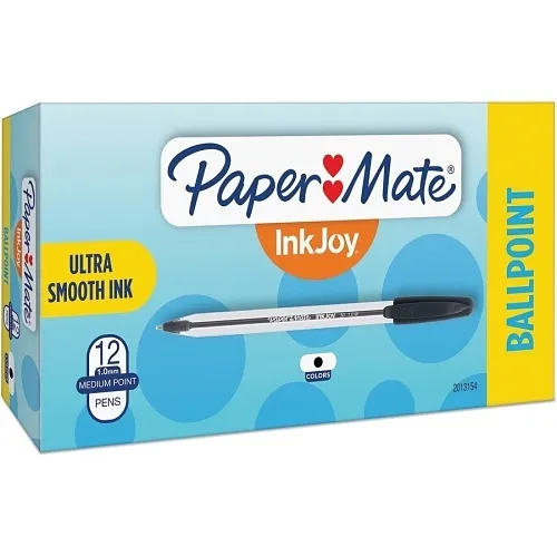 Paper Mate 2013154 InkJoy 50ST Ballpoint Pen, Stick, Medium, 1 mm, Black Ink, Clear Barrel, 12-Pack
