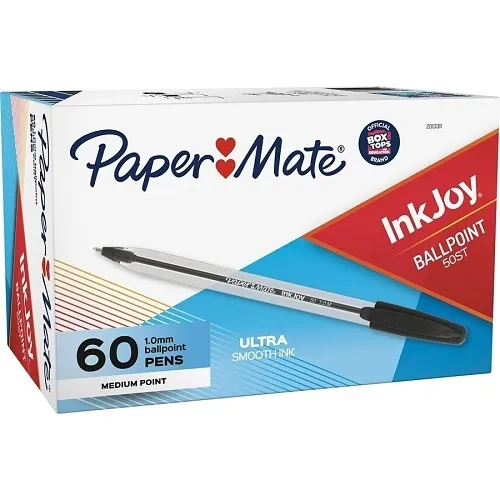 Paper Mate 2013311 InkJoy 50ST Ballpoint Pen, Stick, Medium, 1 mm, Black Ink, Clear Barrel, 60-Pack