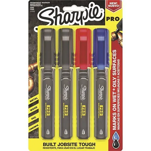 Sharpie 2018324 PRO Permanent Markers, Fine Point, 4-Pack, Black, Blue and Red