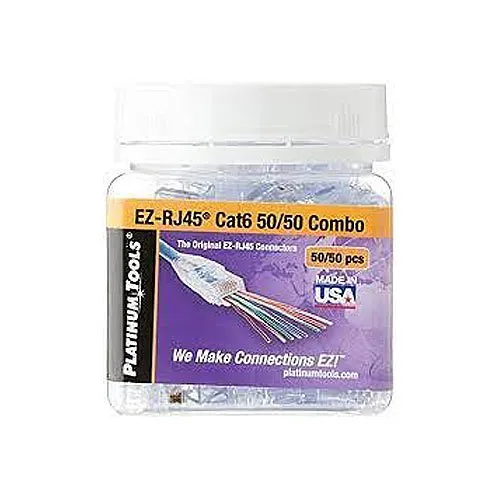 Platinum Tools 202016J EZ-RJ45 CAT6 Combo Connectors and Strain Reliefs, 100-Pack, 50-Connectors and 50-Strain Reliefs