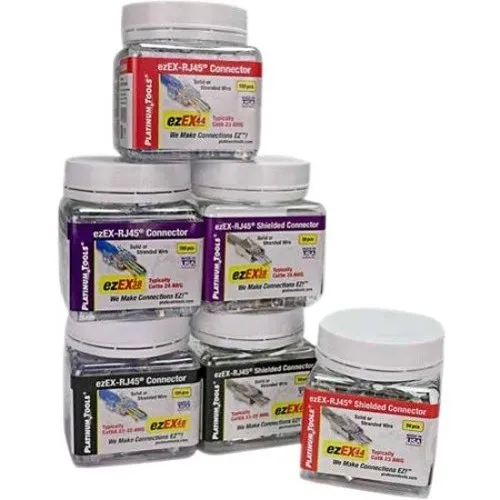 Platinum Tools 202050J EZEX 44 Shielded CAT6 Connector, Internal Ground, 50-Pack