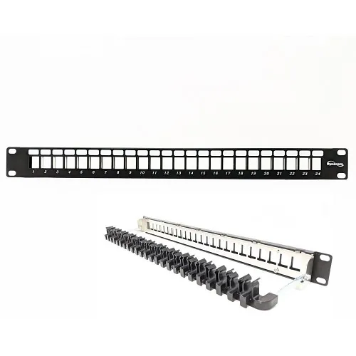 Dynacom 2022-24AS 24-Port 1RU Grounded Blank Patch Panel for Shielded Cat6/Cat6A/Cat8