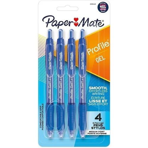 Paper Mate 2095448 Profile Retractable Gel Pens, Medium Point, 0.7mm, Blue, 4-Pack