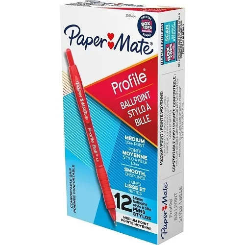 Paper Mate 2095454 Profile Retractable Ballpoint Pens, Medium Point, 1.0mm, Red, 12-Pack