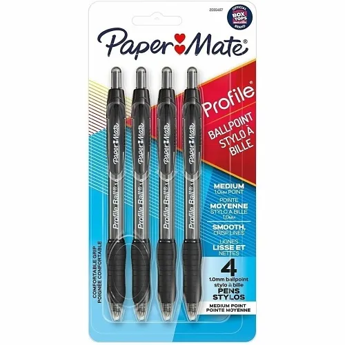 Paper Mate 2095467 Profile Retractable Ballpoint Pens, Medium Point, 1.0mm, Black, 4-Pack