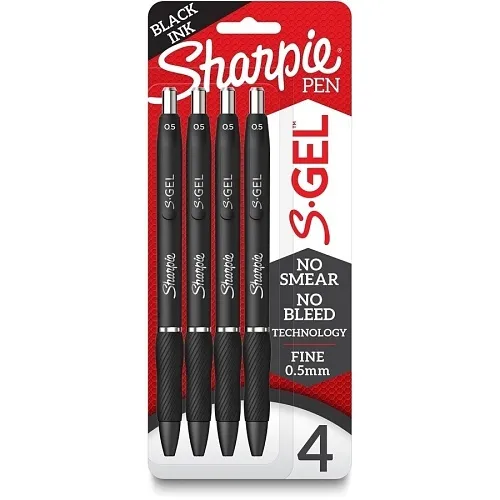 Sharpie 2096140 S-Gel, Fine Point, 0.5mm, Black, 4-Pack