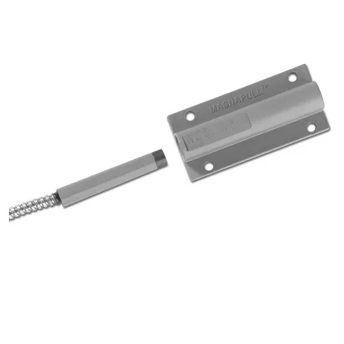 Edwards Signaling 2100 Series Magnapull Heavy-Duty Magnetic Pull-Apart Cord, normally open, 3' stainless steel armored cable lead, gray, surface mounted