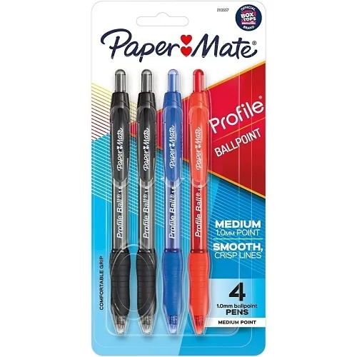 Paper Mate 2113557 Profile Retractable Ballpoint Pens, Medium Point, 1.0mm, Business Assorted Colors, 4-Pack
