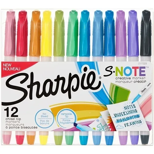 Sharpie 2117329 S-Note Creative Markers, Chisel Tip, Assorted Colors, 12-Pack