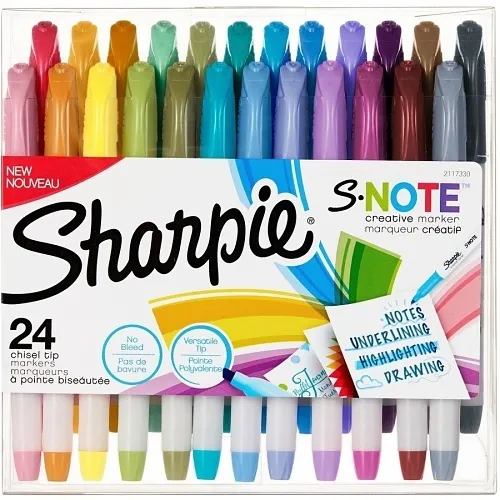 Sharpie 2117330 S-Note Creative Markers, Chisel Tip, Assorted Colors, 24-Pack