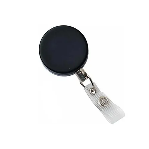 Brady ID 2120-3305 Heavy Duty Badge Reel, Belt Clip Style 1 1/2" (38mm), Reel Diameter 1 1/2" (38mm), 24" (588mm) Cord Length, Clear Vinyl Strap, Black/Chrome