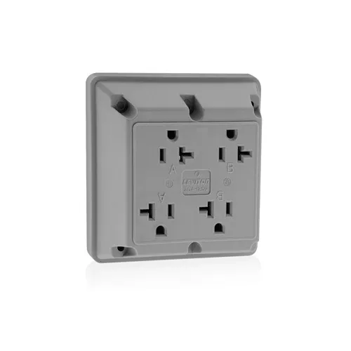 Leviton 21254-GY 4-in-1 Quadruplex Receptacle Outlet, 2-Pole, 3-Wire, 20A, 125V, Gray