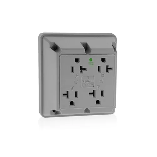 Leviton 21254-HGY 4-in-1 Quadruplex Receptacle Outlet, 2-Pole, 3-Wire, 20A, 125V, Gray
