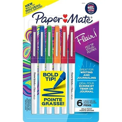 Paper Mate 2125411 Flair Felt Tip Pens, Bold Tip, 1.2 mm, Assorted Colors, 6-Pack
