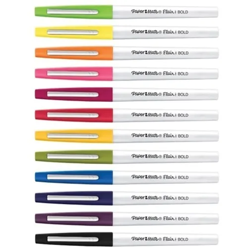 Paper Mate 2125414 Flair Felt Tip Pens, Bold Tip, 1.2 mm, Assorted Colors, 12-Pack