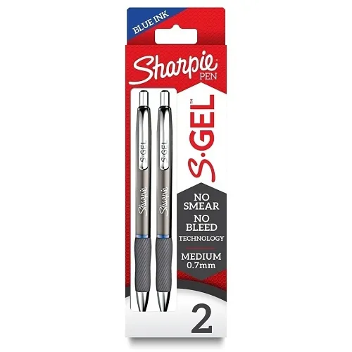Sharpie 2126184 S-Gel, Metal Barrel, Medium Point, 0.7mm, Blue Ink and Gunmetal Gray Finish, 2-Pack