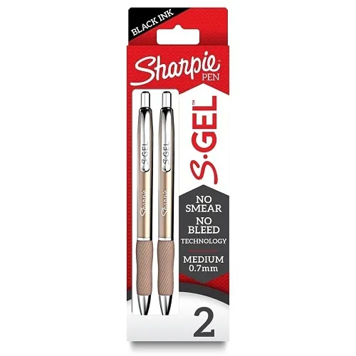 Sharpie 2126189 S-Gel, Metal Barrel, Medium Point, 0.7mm, Black Ink and Champagne Finish, 2-Pack