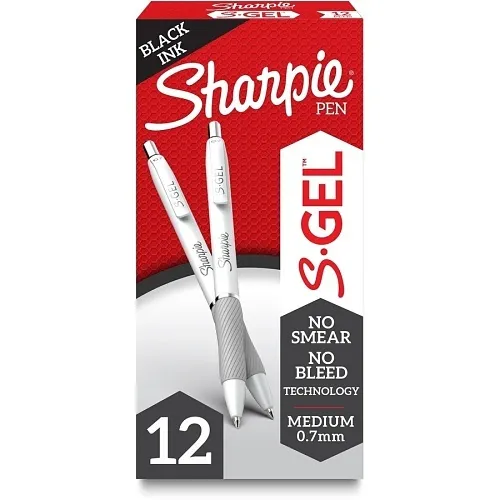 Sharpie 2126236 S-Gel, Fashion Barrel, Medium Point, 0.7mm, Black Ink and Pearl White Barrel, 12-Pack