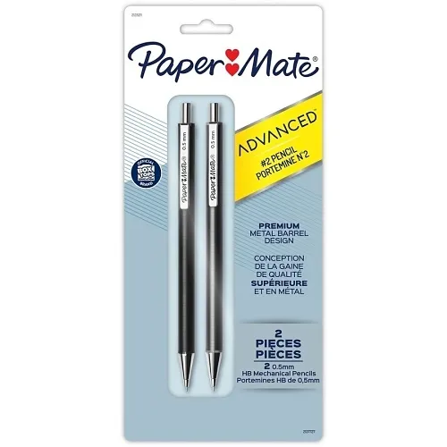 Paper Mate 2128211 Advanced Mechanical Pencils, 0.5mm, #2 lead, Black and Gun Metal Grey, 2-Pack